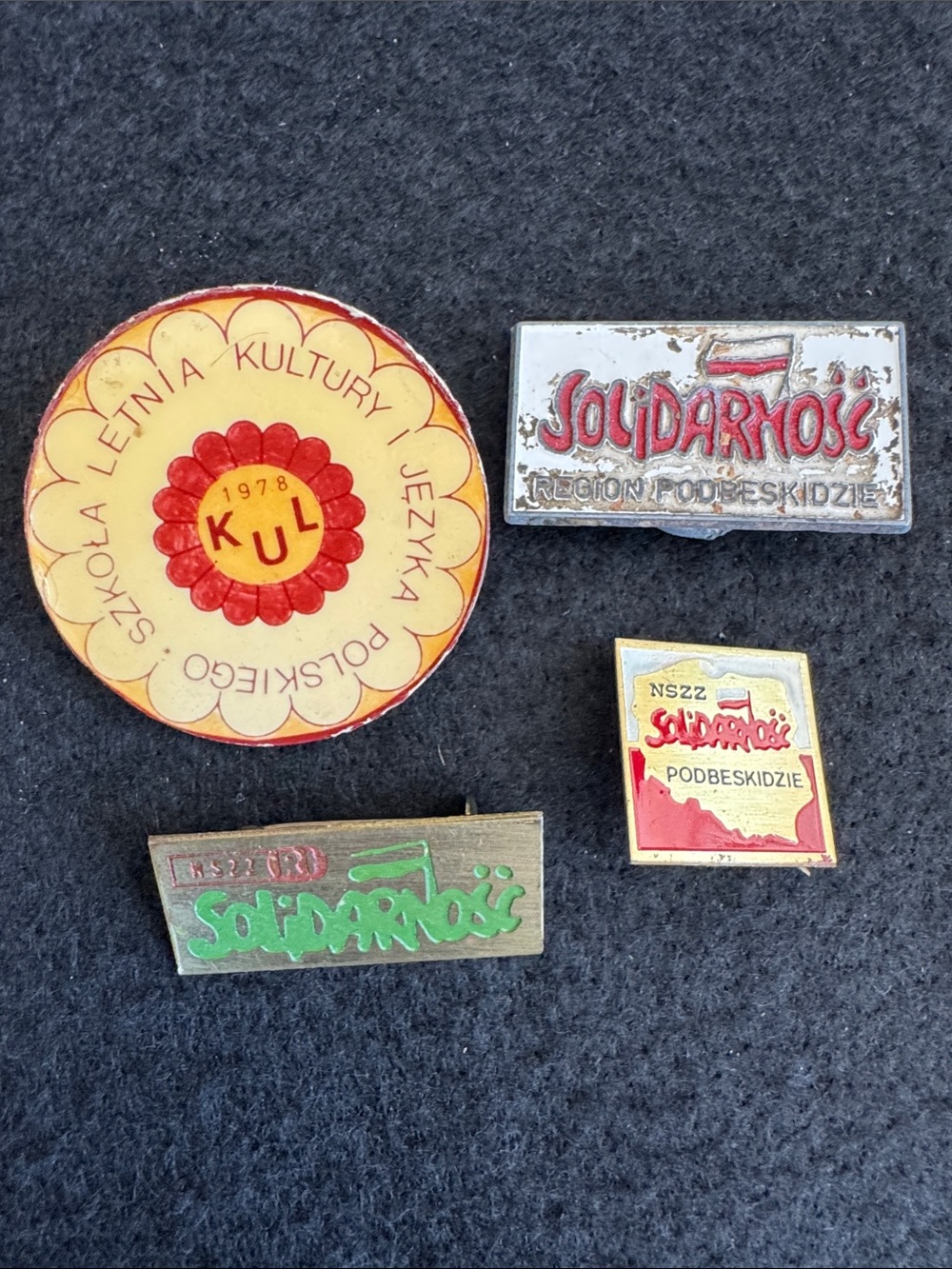 Solidarność and KUL Vintage Pin Lot - Red, Yellow, Green, Silver